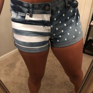 american flag low rise denim shorts